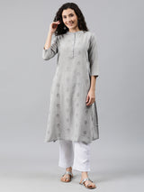 Mimosa Women Grey Embroidered Straight Kurta