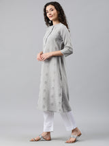 Mimosa Women Grey Embroidered Straight Kurta