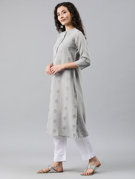 Mimosa Women Grey Embroidered Straight Kurta