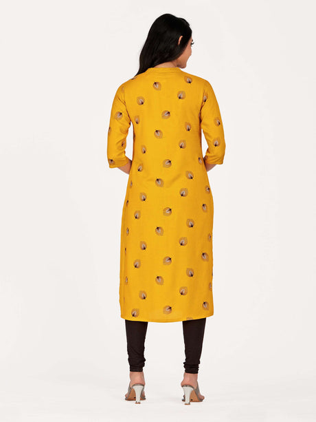 Mimosa Women Mustard Yellow Color Printed Straight Kurta