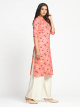 Mimosa Peach Orange Color Printed Straight Kurta