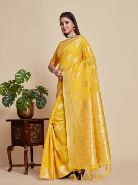Mimosa Women's Woven Design Banarasi Poly Cotton Saree With Blouse Piece : SA00001060GD