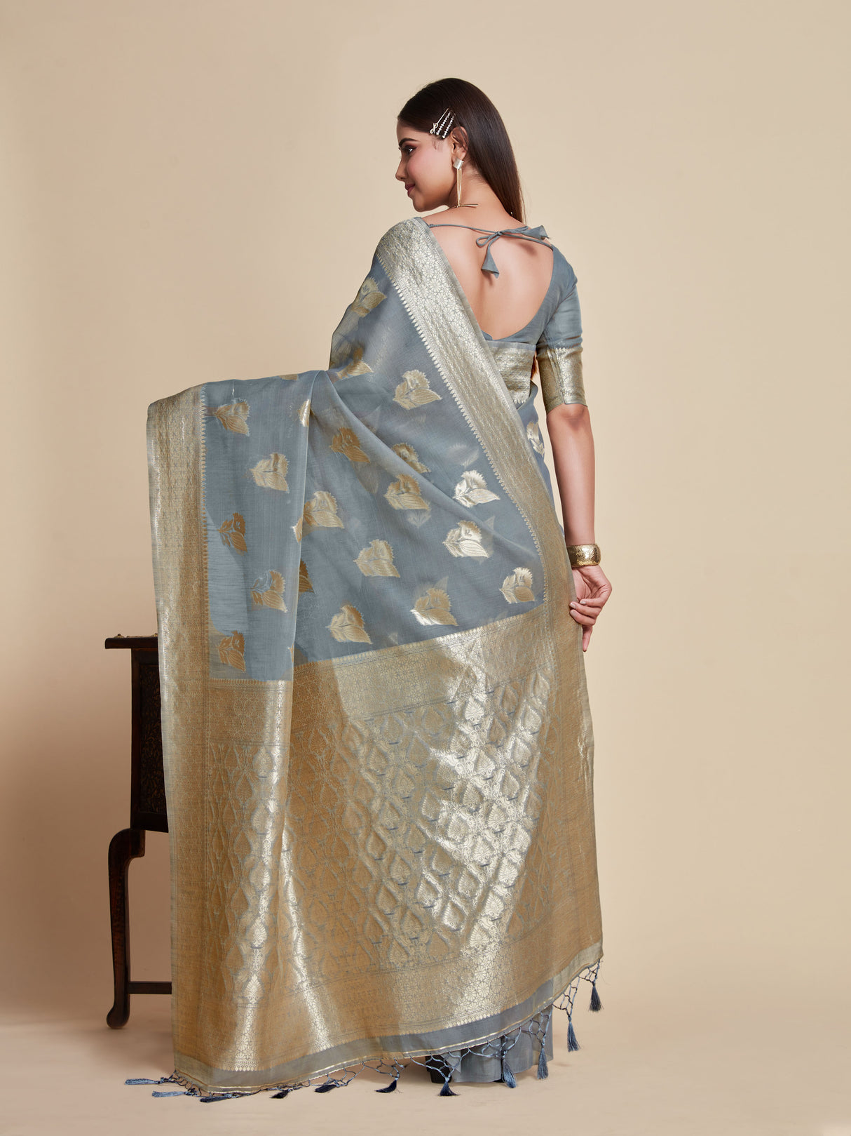 Mimosa Women's Woven Design Banarasi Poly Cotton Saree With Blouse Piece : SA00001060GY