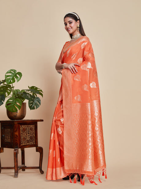 Mimosa Women's Woven Design Banarasi Poly Cotton Saree With Blouse Piece : SA00001060PC