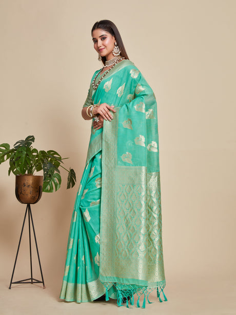 Mimosa Women's Woven Design Banarasi Poly Cotton Saree With Blouse Piece : SA00001060RM