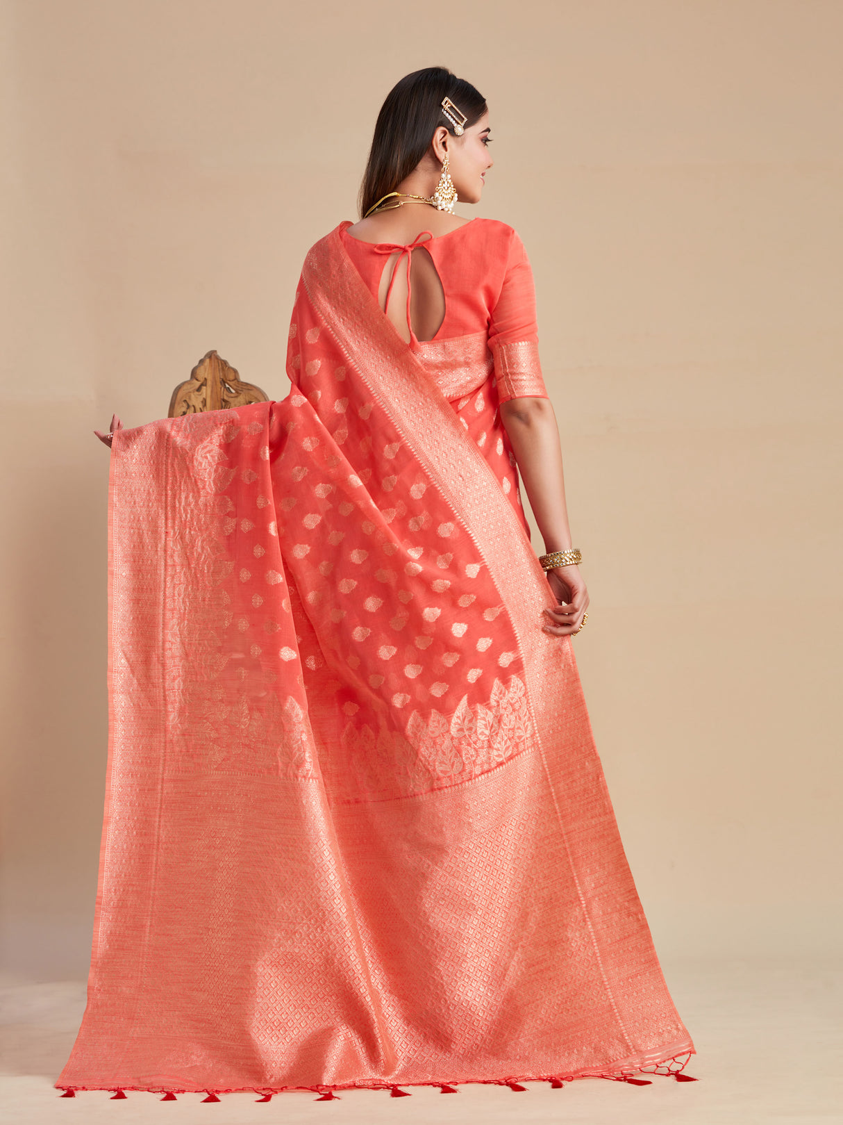Mimosa Women's Woven Design Banarasi Poly Cotton Saree With Blouse Piece : SA00001061GJ