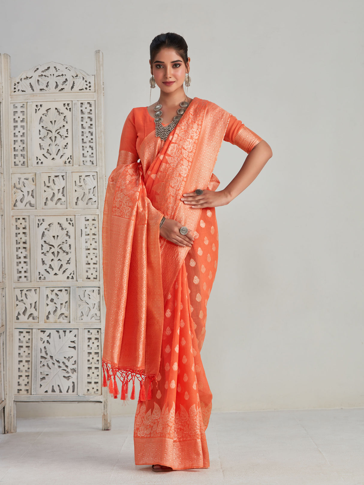 Mimosa Women's Woven Design Banarasi Poly Cotton Saree With Blouse Piece : SA00001061PC