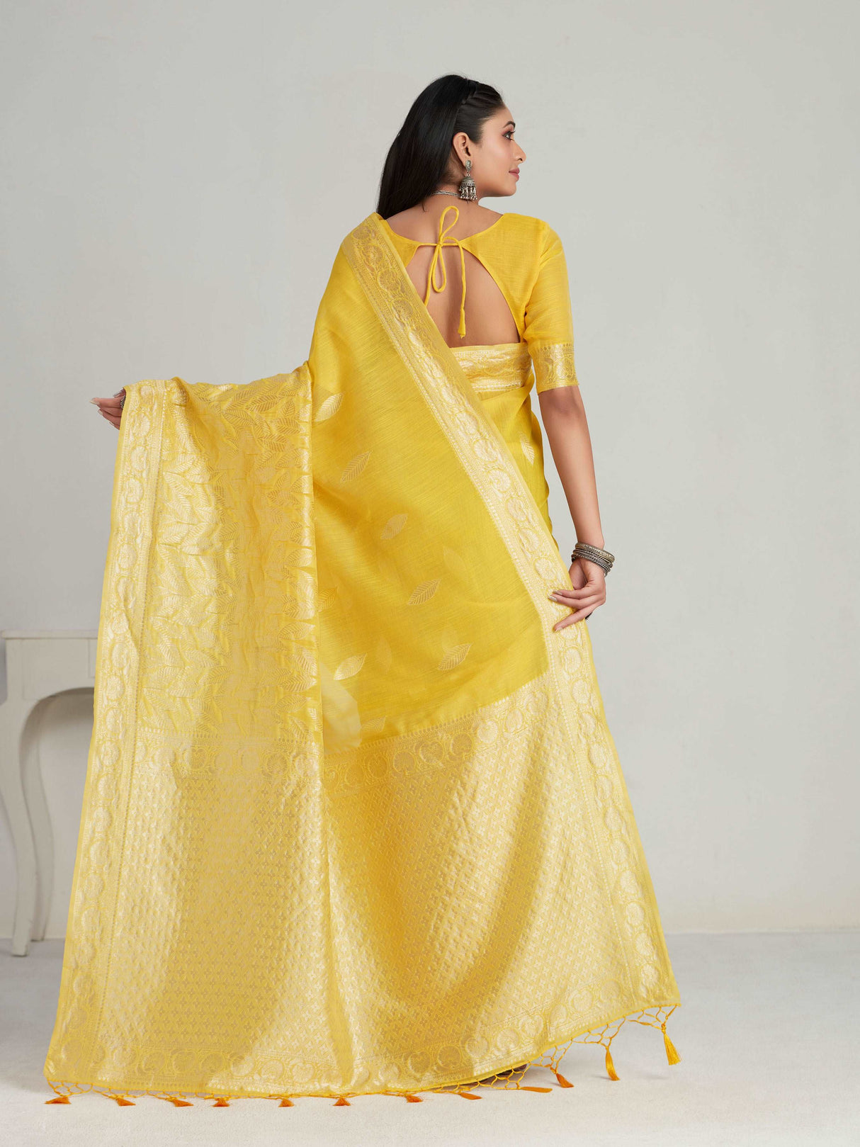 Mimosa Women's Woven Design Banarasi Style Poly Cotton Saree With Blouse Piece : SA00001077GD