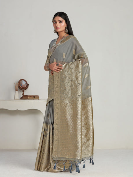 Mimosa Women's Woven Design Banarasi Style Poly Cotton Saree With Blouse Piece : SA00001077GY