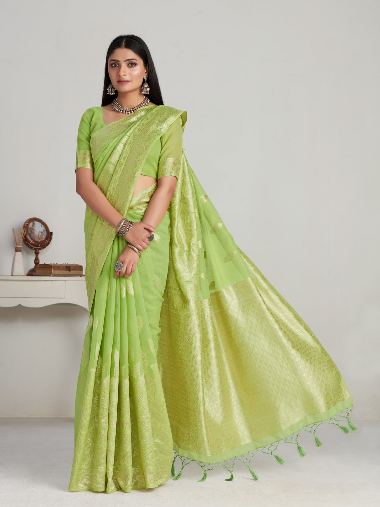 Mimosa Women's Woven Design Banarasi Style Poly Cotton Saree With Blouse Piece : SA00001077LR