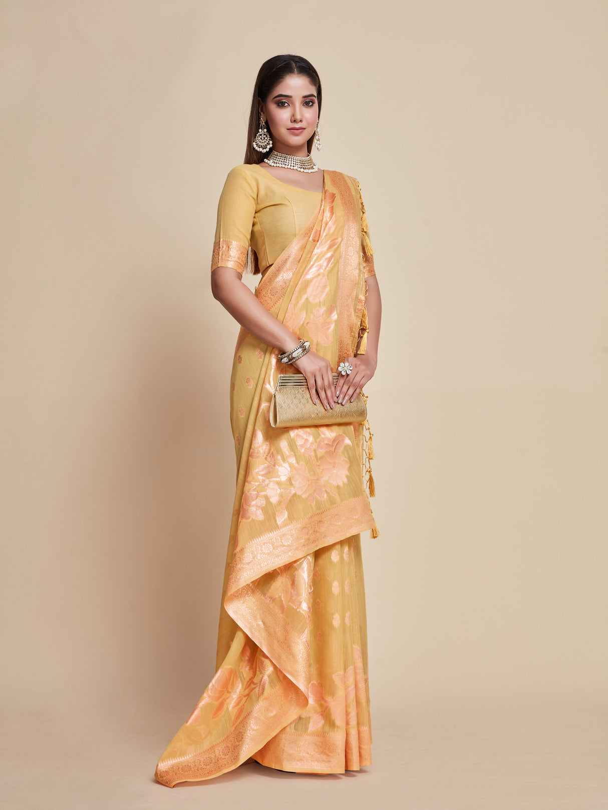 Mimosa Women's Woven Design Banarasi Style Poly Cotton Saree With Blouse Piece : SA00001079CK