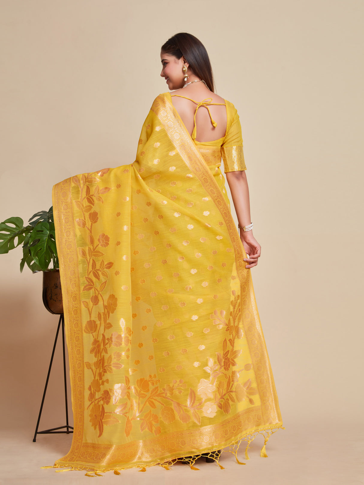 Mimosa Women's Woven Design Banarasi Style Poly Cotton Saree With Blouse Piece : SA00001079GD