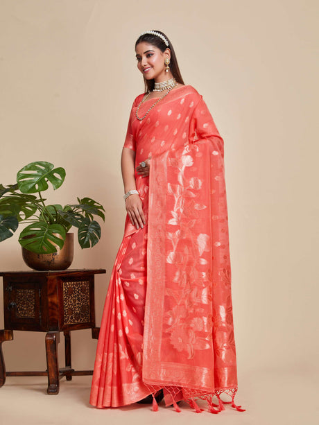 Mimosa Women's Woven Design Banarasi Style Poly Cotton Saree With Blouse Piece : SA00001079GJ