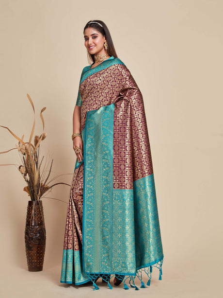 Mimosa Women's Woven Design Kanjivaram Art Silk Saree With Blouse Piece : SA00001102MJ
