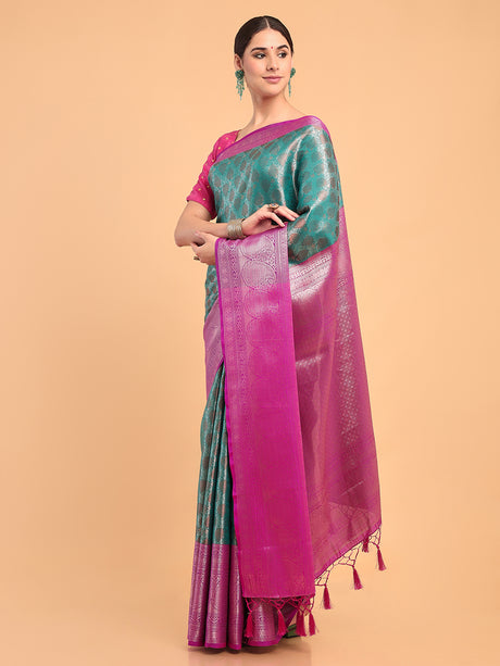 Mimosa Women's Woven Design Kanjivaram Art Silk Saree With Blouse Piece