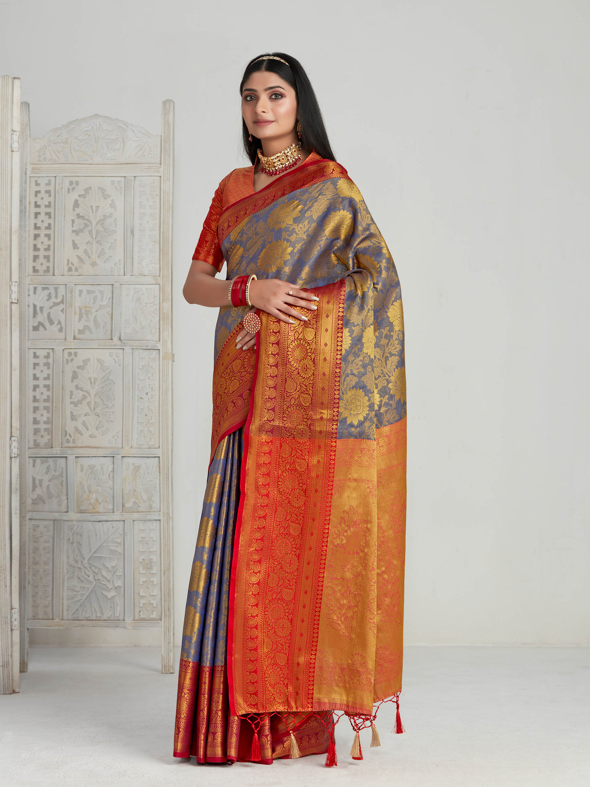 Mimosa Women's Woven Design Kanjivaram Art Silk Saree With Blouse Piece : SA00001128NV