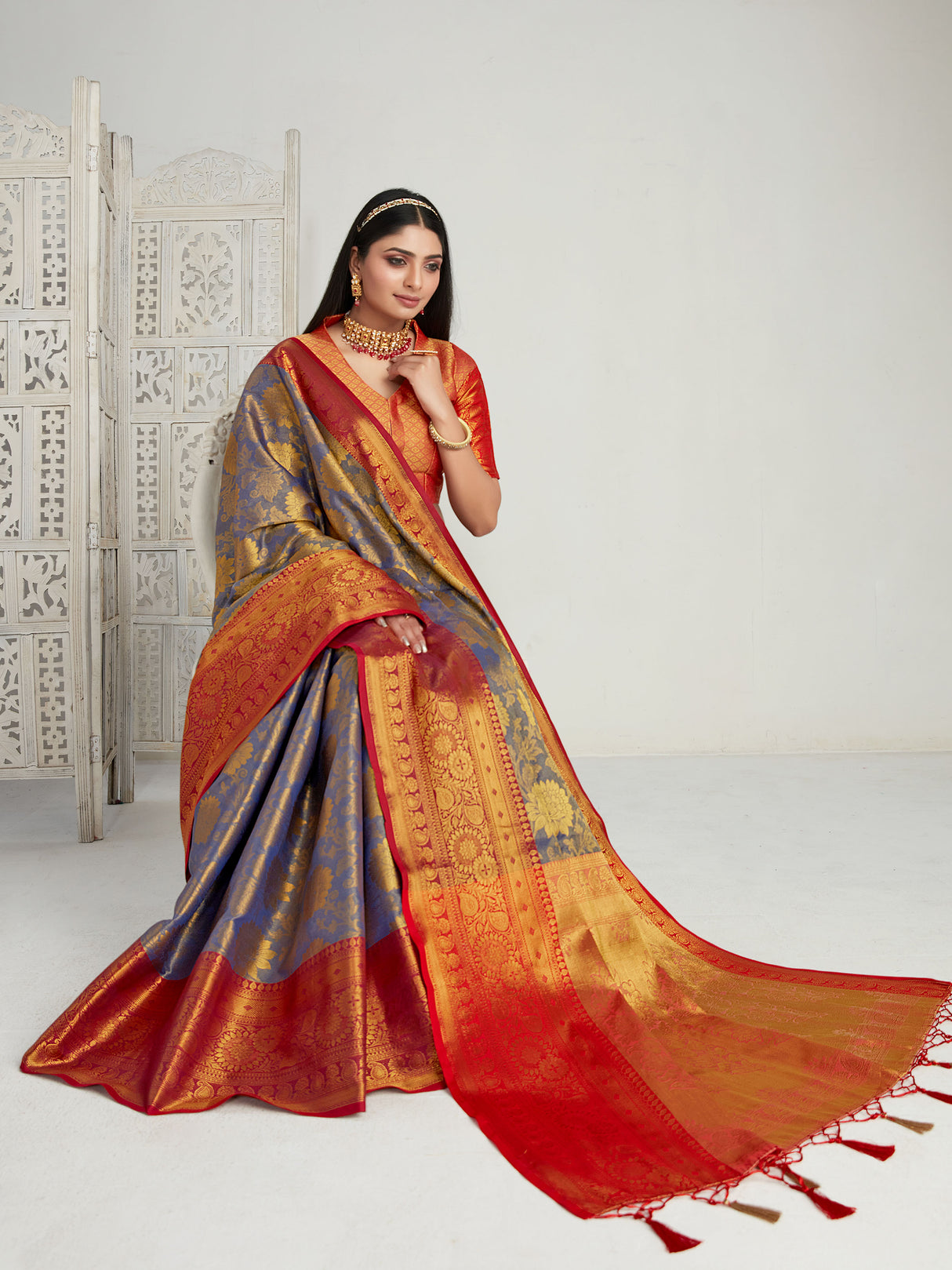 Mimosa Women's Woven Design Kanjivaram Art Silk Saree With Blouse Piece : SA00001128NV