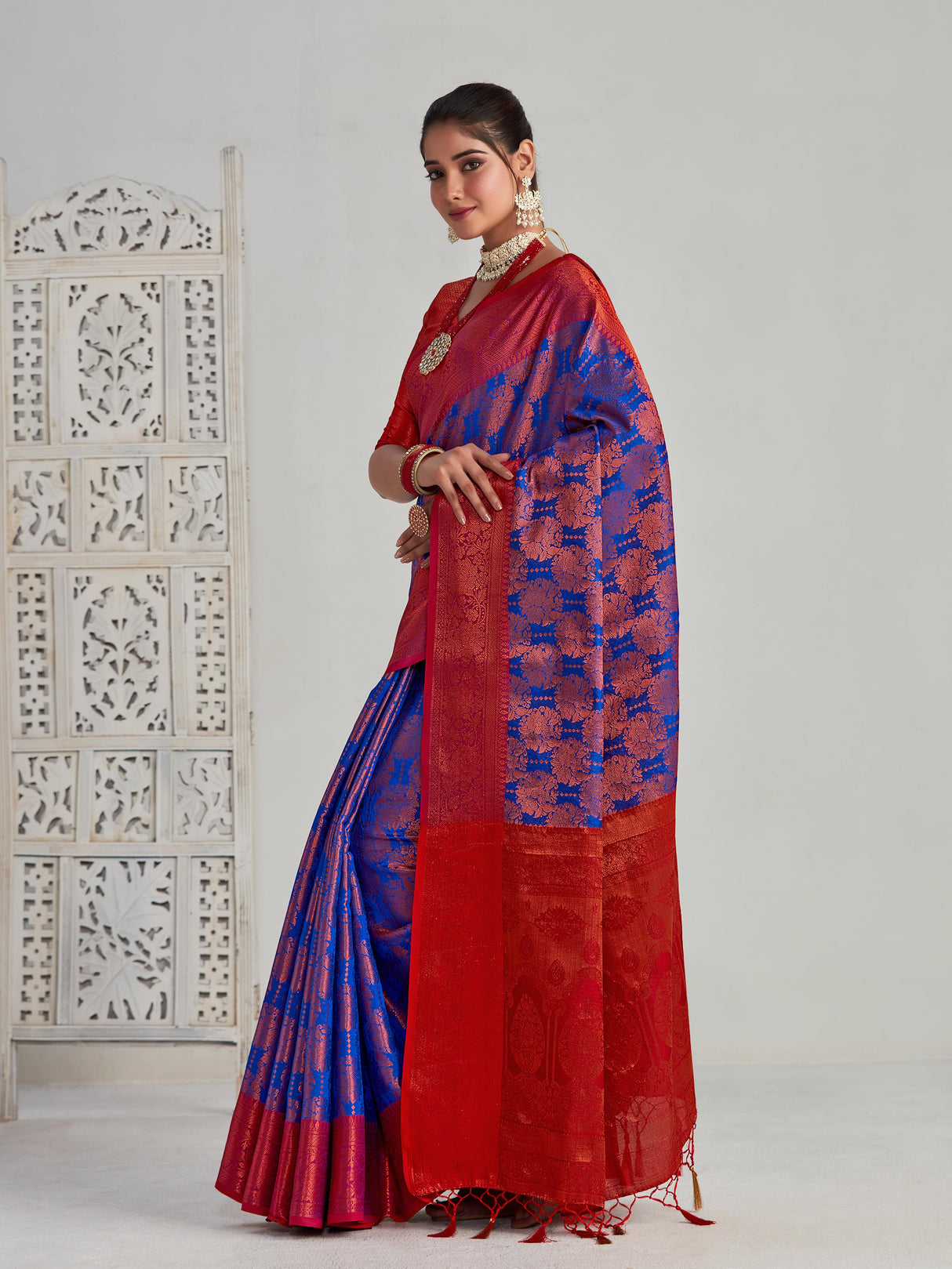 Mimosa Women's Woven Design Kanjivaram Art Silk Saree With Blouse Piece : SA00001129RB