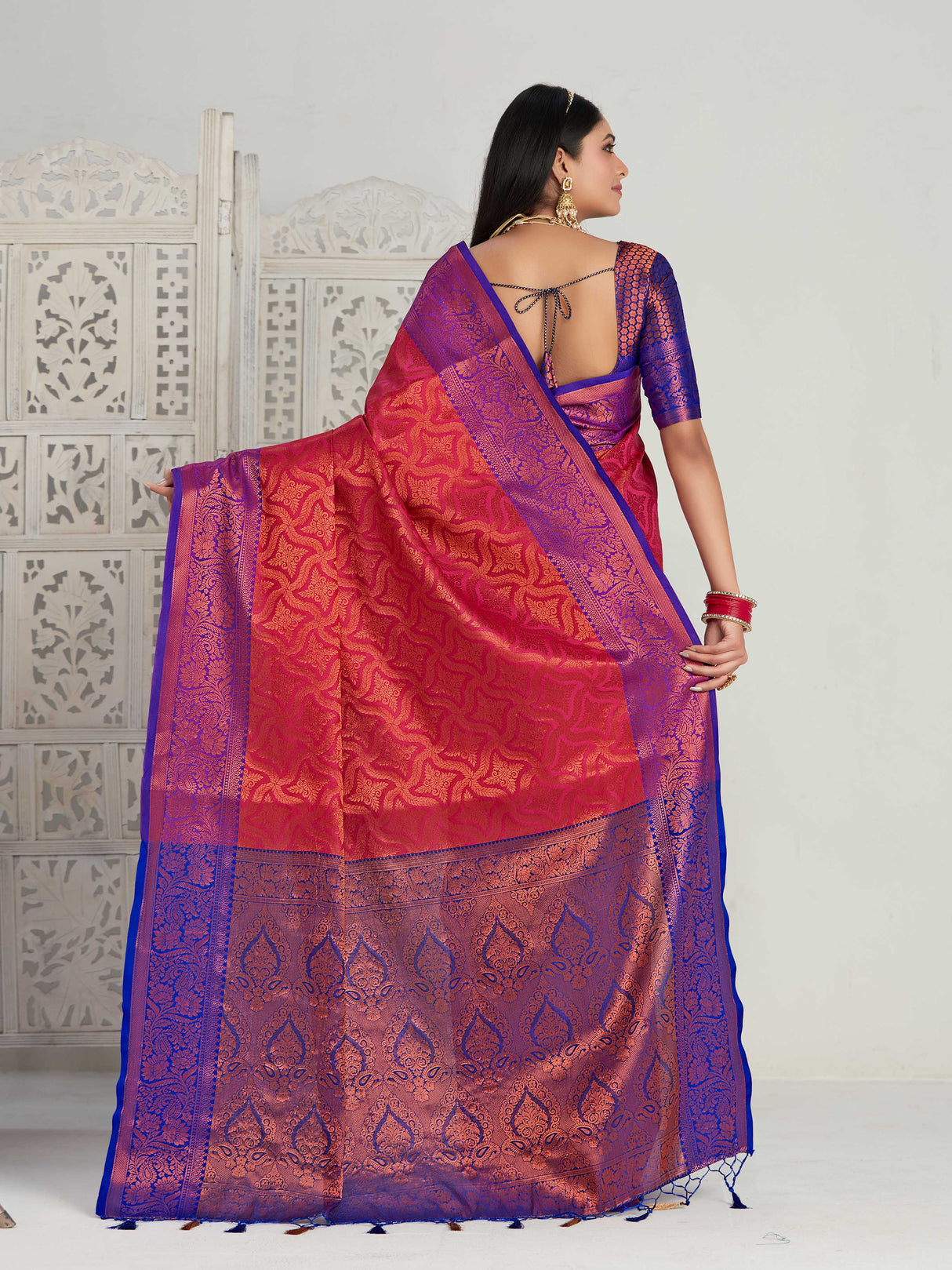 Mimosa Women's Woven Design Kanjivaram Art Silk Saree With Blouse Piece : SA00001132RN