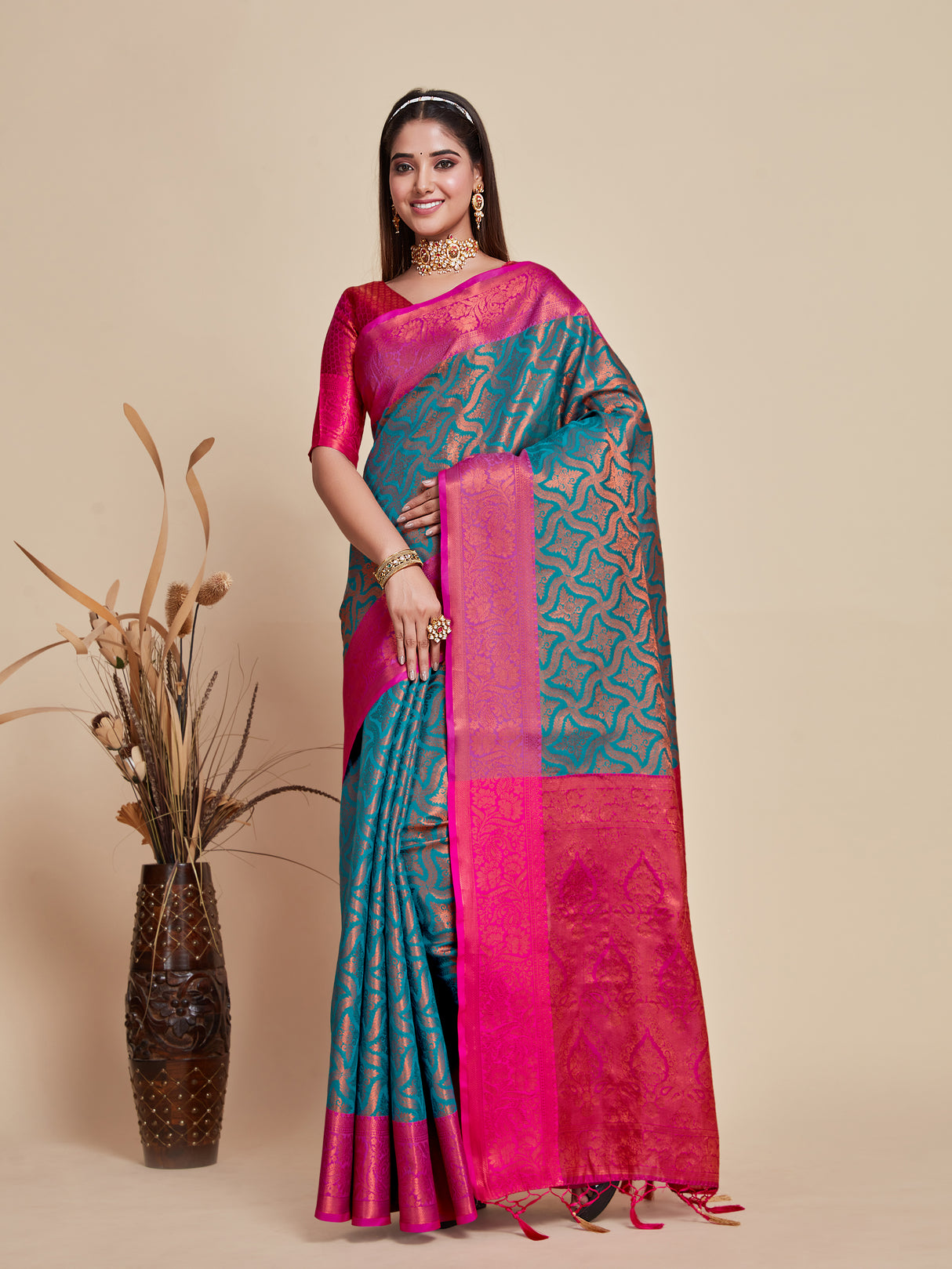 Mimosa Women's Woven Design Kanjivaram Art Silk Saree With Blouse Piece : SA00001132SF