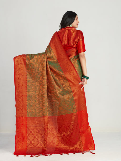Mimosa Women's Woven Design Kanjivaram Art Silk Saree With Blouse Piece : SA00001135GRN
