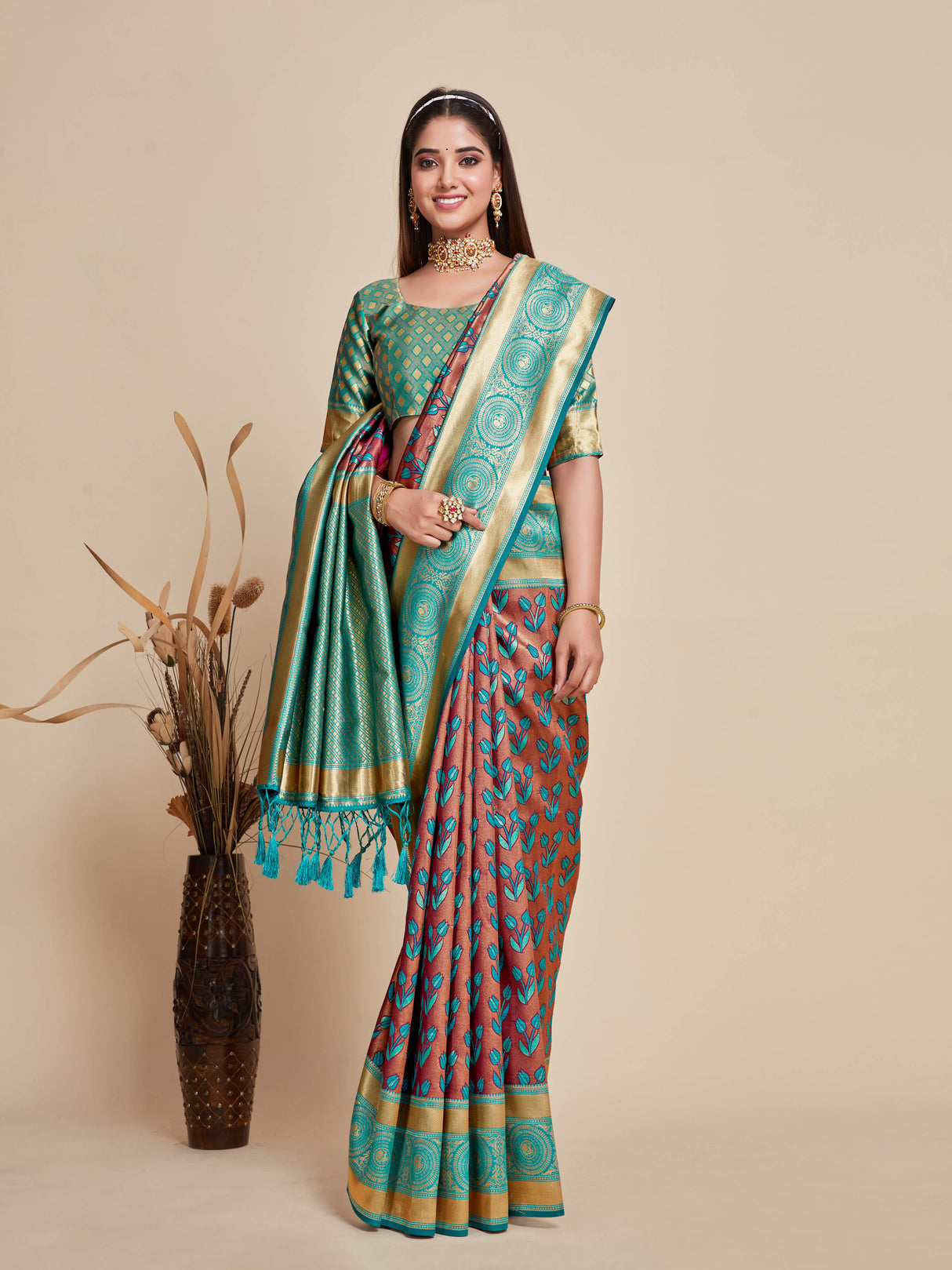 Mimosa Women's Woven Design Kanjivaram Art Silk Saree With Blouse Piece : SA00001144WN