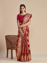 Mimosa Women's Woven Design Banarasi Organza Saree With Blouse Piece : SA00001160MR