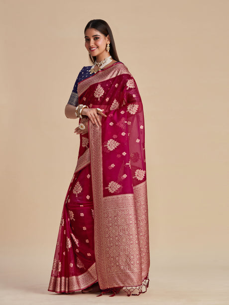 Mimosa Women's Woven Design Banarasi Organza Saree With Blouse Piece : SA00001161LV