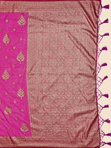 Mimosa Women's Woven Design Banarasi Organza Saree With Blouse Piece : SA00001161PNK
