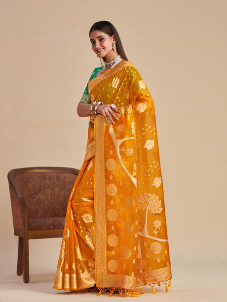 Mimosa Women's Woven Design Banarasi Organza Saree With Blouse Piece : SA00001162GD