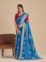 Mimosa Women's Woven Design Banarasi Organza Saree With Blouse Piece : SA00001162RB