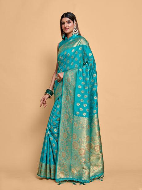 Mimosa Women's Woven Design Kanjivaram Art Silk Saree With Blouse Piece : SA00001219SFFREE