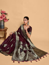 Mimosa Women's Woven Design Kanjivaram Art Silk Saree With Blouse Piece : SA00001221WNFREE