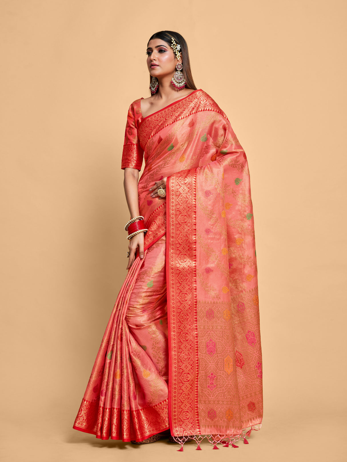Mimosa Women's Woven Design Banarasi Art Silk Saree With Blouse Piece : SA00001224GJFREE