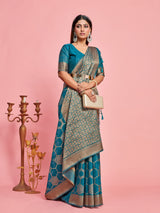 Mimosa Women's Woven Design Banarasi Linen Saree With Blouse Piece : SA00001235SFFREE