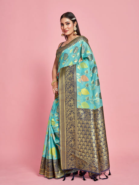 Mimosa Women's Woven Design Kanjivaram Linen Saree With Blouse Piece : SA00001248SFFREE