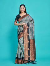 Mimosa Women's Woven Design Kanjivaram Style Art Silk Saree With Blouse Piece : SA00001252BLKFREE