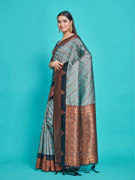 Mimosa Women's Woven Design Kanjivaram Style Art Silk Saree With Blouse Piece : SA00001252BLKFREE