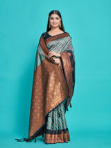 Mimosa Women's Woven Design Kanjivaram Style Art Silk Saree With Blouse Piece : SA00001252BLKFREE