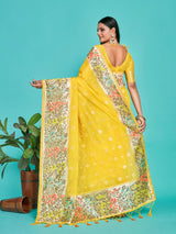 Mimosa Women's Woven Design Banarasi Linen Saree With Blouse Piece : SA00001253GDFREE