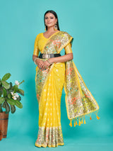 Mimosa Women's Woven Design Banarasi Linen Saree With Blouse Piece : SA00001253GDFREE