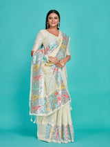 Mimosa Women's Woven Design Banarasi Linen Saree With Blouse Piece : SA00001253HWFREE