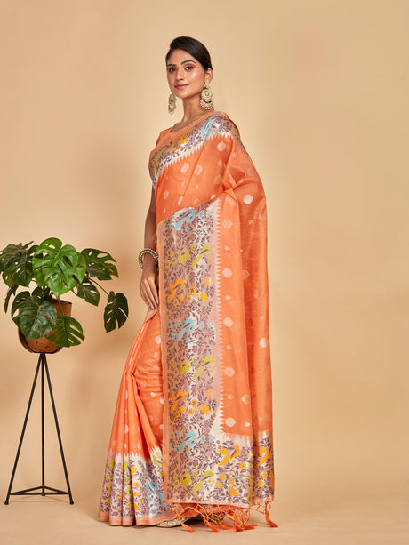 Mimosa Women's Woven Design Banarasi Linen Saree With Blouse Piece : SA00001253PCFREE