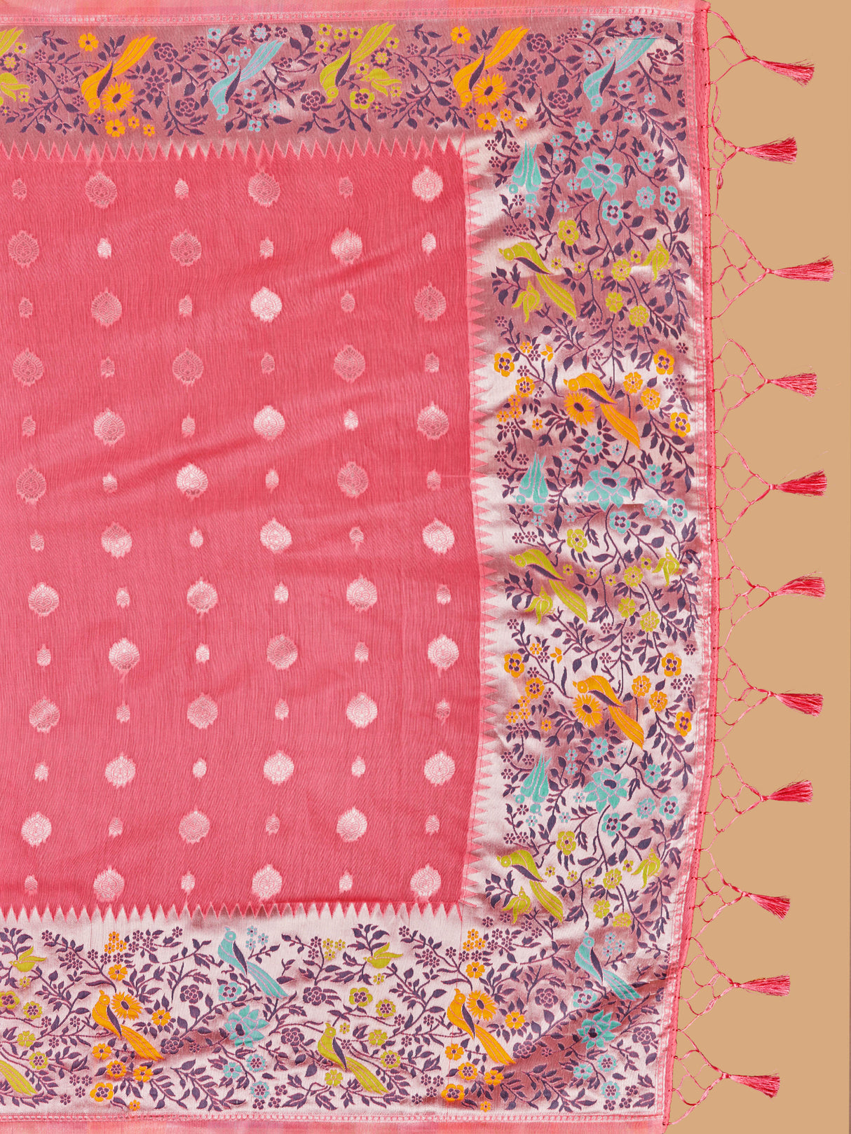 Mimosa Women's Woven Design Banarasi Linen Saree With Blouse Piece : SA00001253PNKFREE
