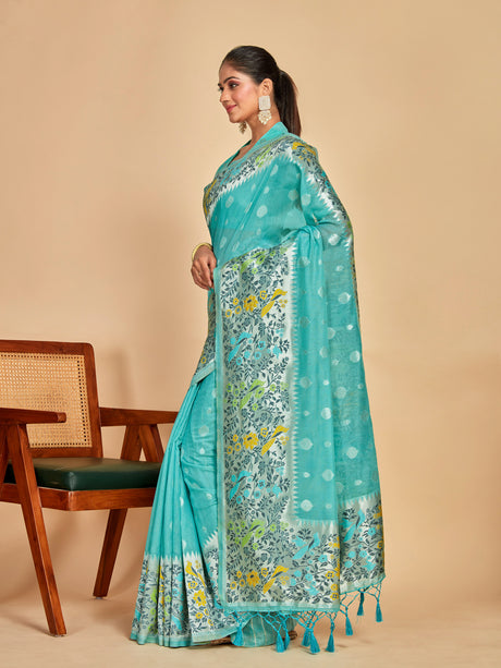 Mimosa Women's Woven Design Banarasi Linen Saree With Blouse Piece : SA00001253SFFREE