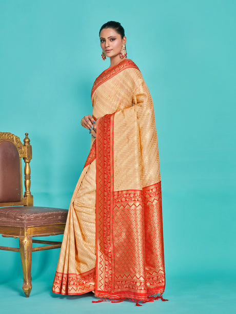 Mimosa Women's Woven Design Kanjivaram Linen Saree With Blouse Piece : SA00001256CKFREE