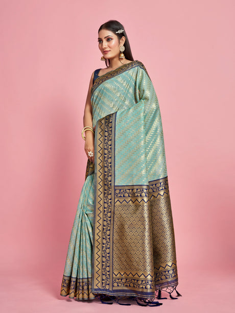 Mimosa Women's Woven Design Kanjivaram Linen Saree With Blouse Piece : SA00001256SFFREE