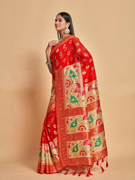 Mimosa Women's Woven Design Kanjivaram Art Silk Saree With Blouse Piece : SA00001259REDFREE