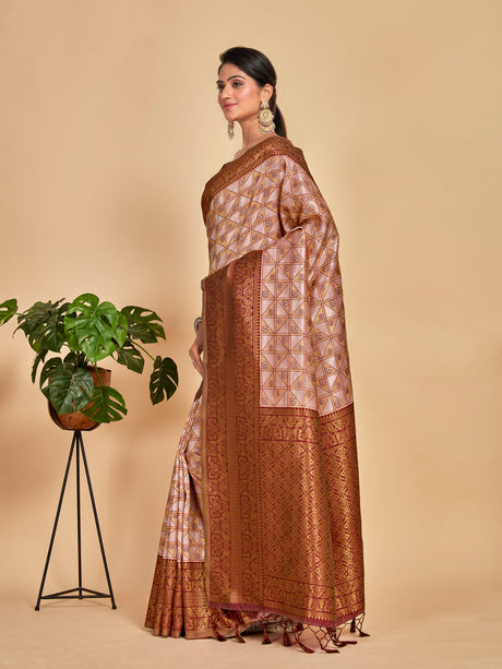 Mimosa Women's Woven Design Kanjivaram Art Silk Saree With Blouse Piece : SA00001260PNKFREE
