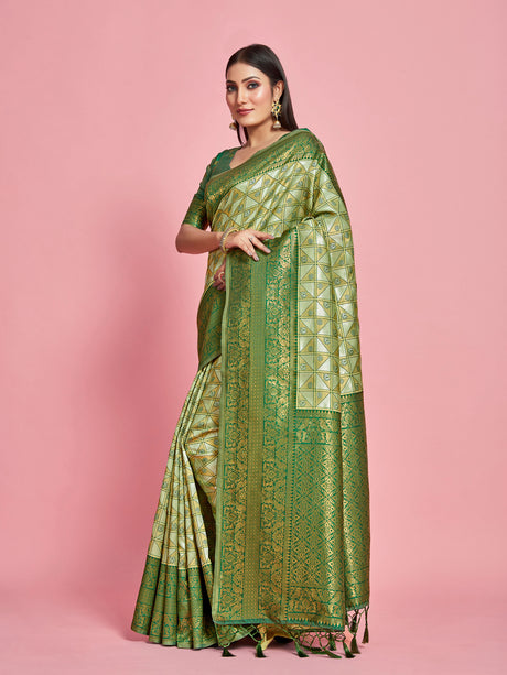 Mimosa Women's Woven Design Kanjivaram Art Silk Saree With Blouse Piece : SA00001260PSFREE